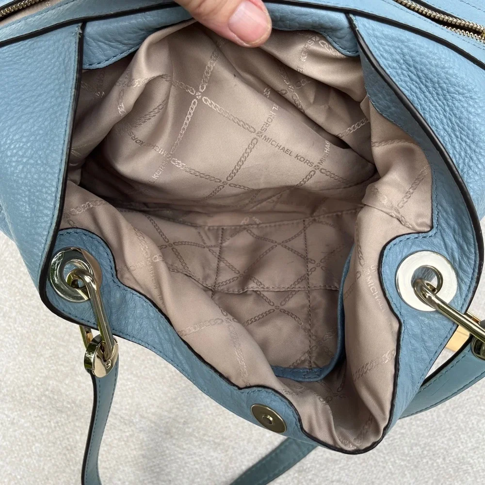 Michael Kors Raven Light Blue Pebbled Leather Shoulder Bag 30T8TRXE3L